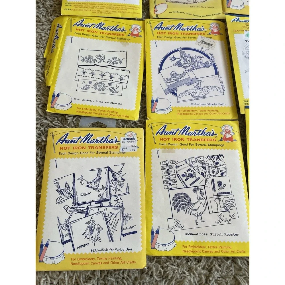 Vintage Lot of 12 Aunt Martha's Hot Iron Transfers for Embroidery